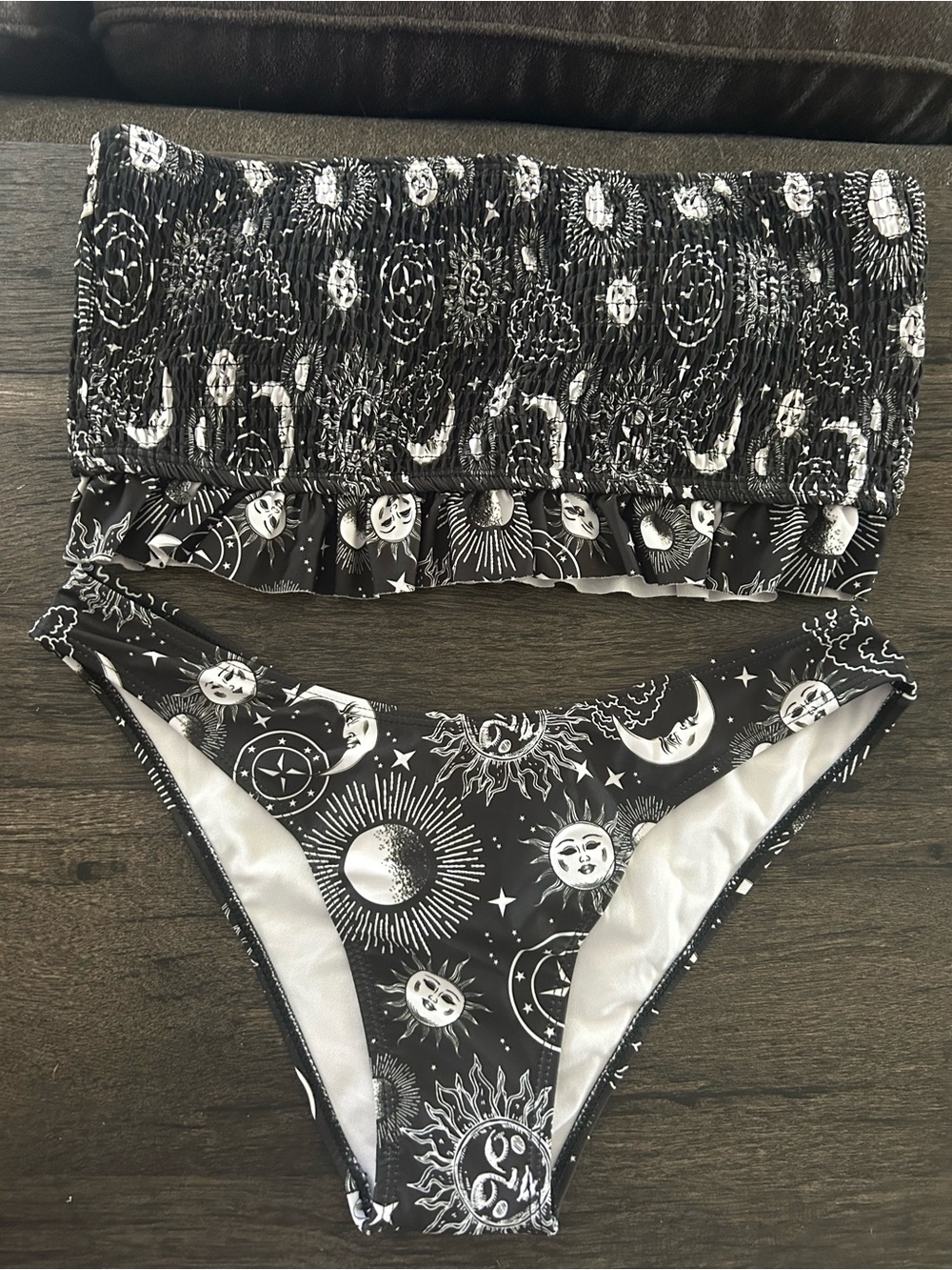 SHEIN Black & White Celestial Print Bikini Top